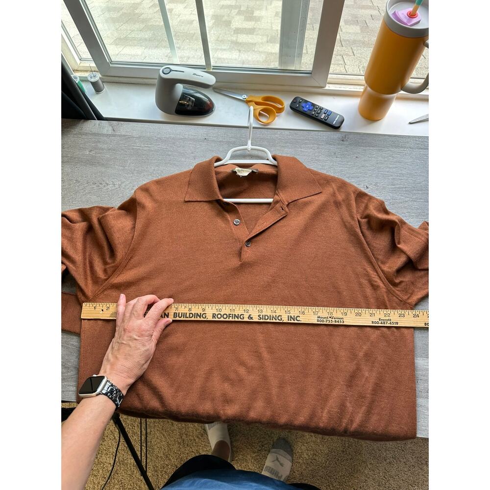 Loro Piana Men's Button Down Polo Sweater Brown Tan Cashmere Silk Sweater 54 XL - Picture 6 of 8